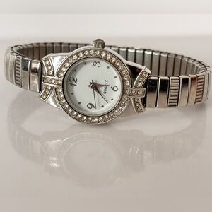 Vintage LGS Quartz Silver Tone, Rhinestone Inlay watch
